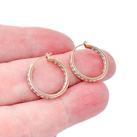 Sterling Silver 925 Rose Gold Tone 2cm Cubic Zirconia Hoop Earrings - Picture 1 of 8